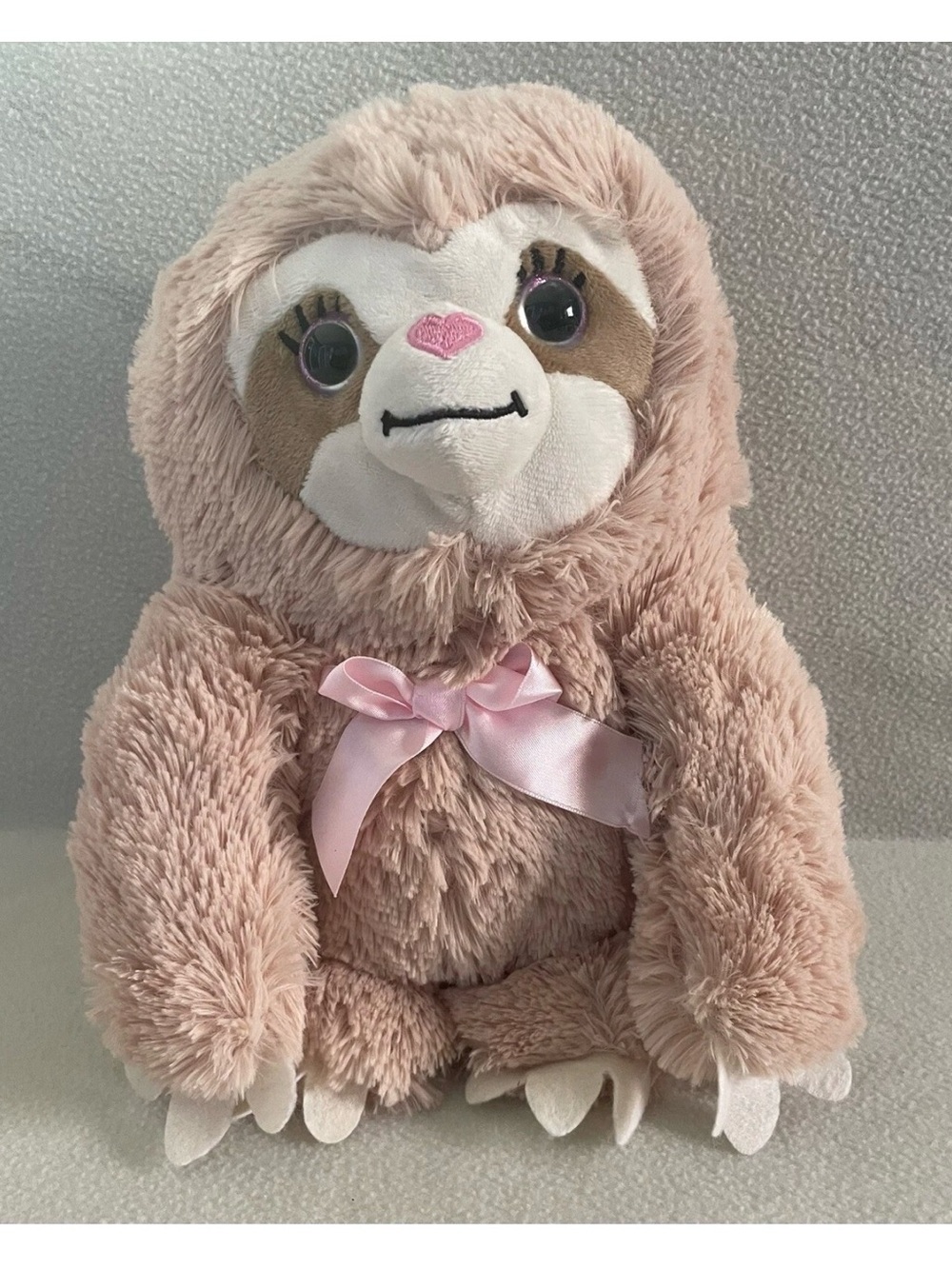 Brown and White Plush Sloth with Satin Bow - Cute Cuddly Stuffed Animal